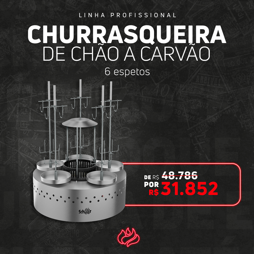 Churrasqueira de Chão 6 Espetos Redonda Scheer - Queima de Estoque