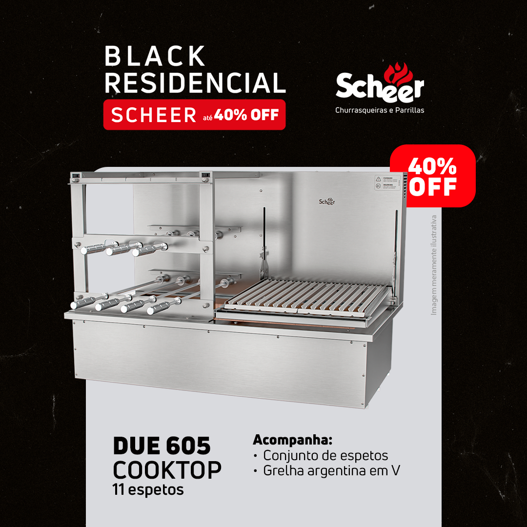 Churrasqueira Rotativa com Grelha Automática para Bancada Cooktop Scheer DUE 605 - Black Friday