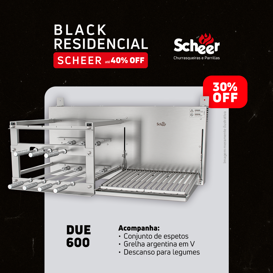 Churrasqueira Rotativa e Grelha Automática Scheer DUE 600 - Black Friday