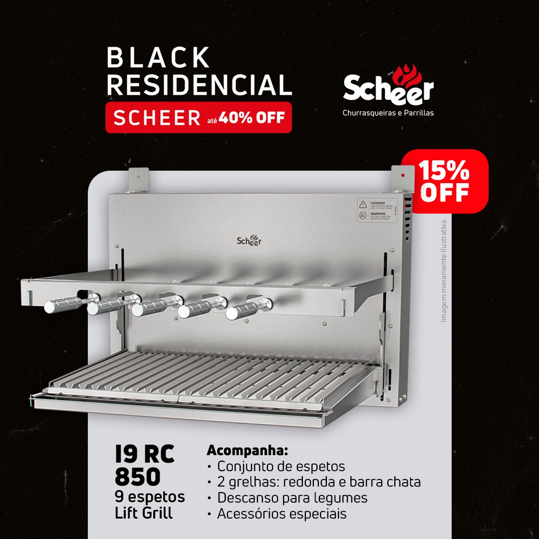Churrasqueira Rotativa com Grelha Automática Scheer I9 RC 850 - Black Friday