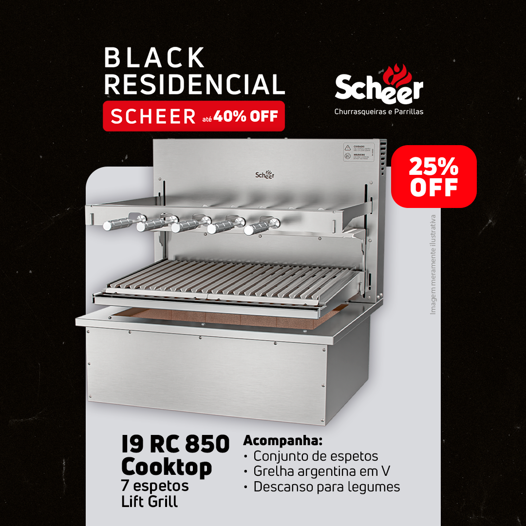 Churrasqueira Rotativa com Grelha Automática para Bancada Cooktop Scheer I9 RC 850 - Black Friday