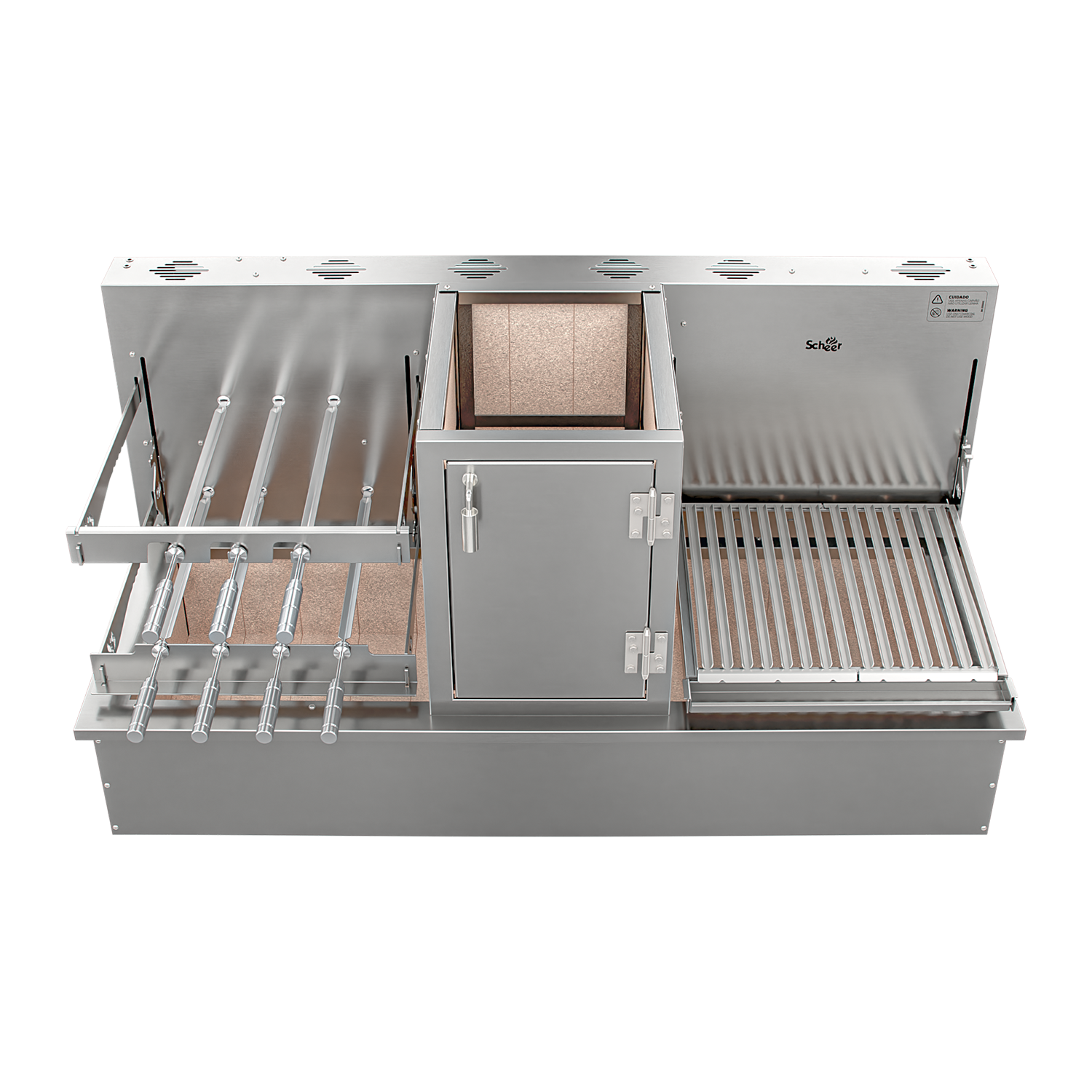 Churrasqueira Rotativa com Braseiro e Grelha Automática para Bancada Cooktop Scheer I9 TRE 905