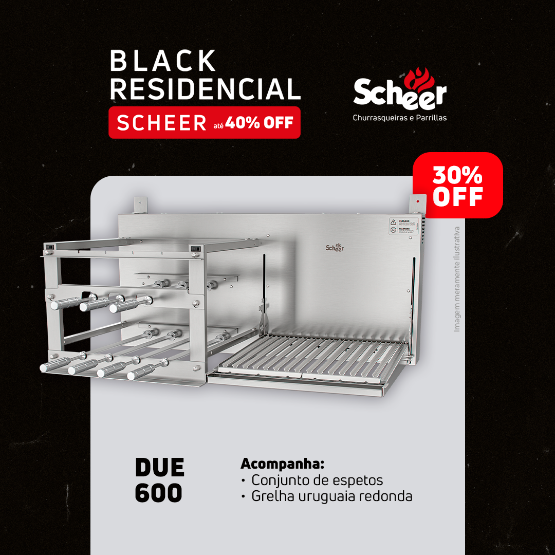 Churrasqueira Rotativa e Grelha Automática Scheer DUE 600 - Black Friday