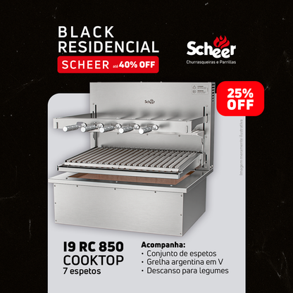 Churrasqueira Rotativa com Grelha Automática para Bancada Cooktop Scheer I9 RC 850 - Black Friday