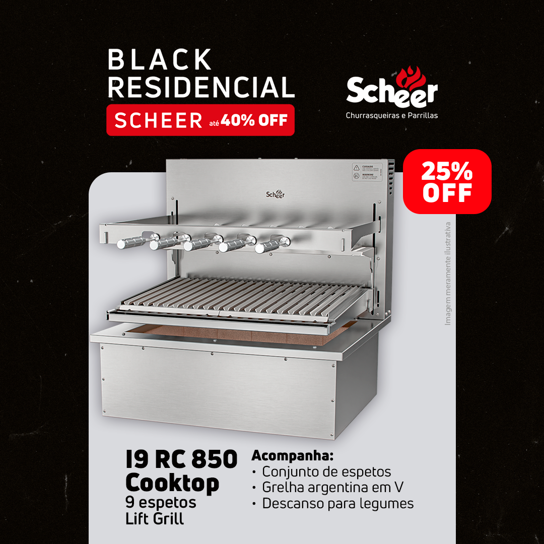 Churrasqueira Rotativa com Grelha Automática para Bancada Cooktop Scheer I9 RC 850 - Black Friday
