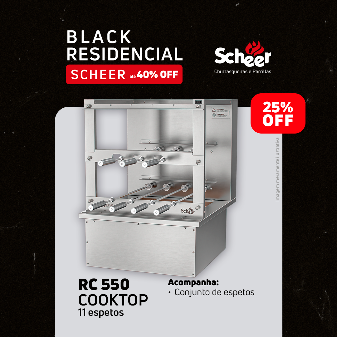 Churrasqueira Rotativa para Bancada Cooktop Scheer RC 550 - Black Friday
